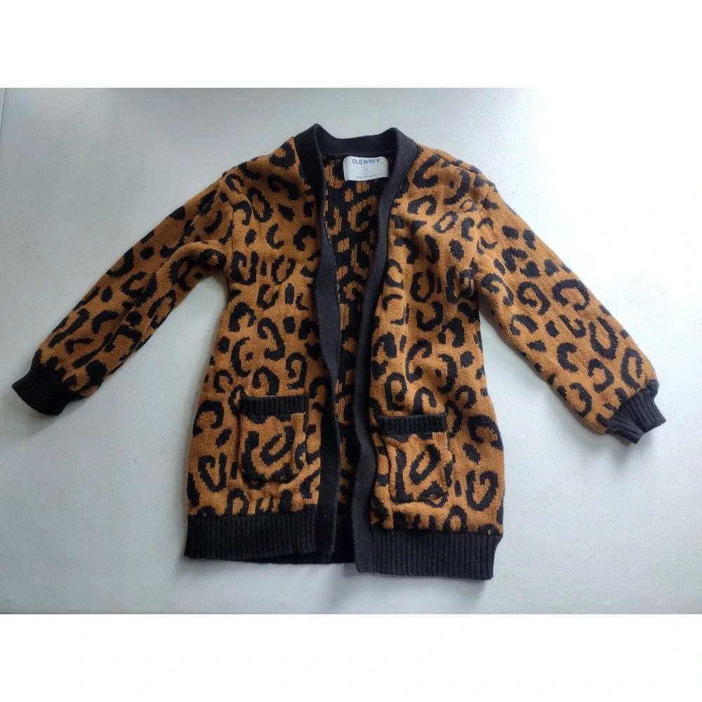 Old Navy Kids 5T Leopard Print‎ Open Front Cardigan Brown Black Cotton Sweater